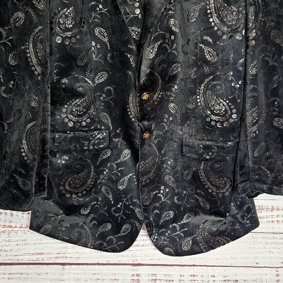 Cloudstyle Womens Black Velvet Blazer L Metallic Embossed Dark Academia Jacket - Picture 5 of 11